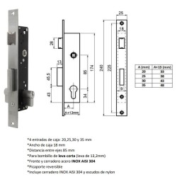 CERRADURA 2810 20MM INOX PICAPORTE PALANCA SIN BOMBILLO