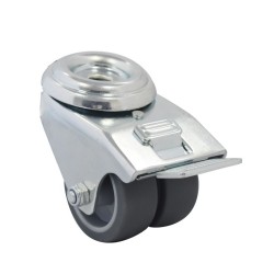 RUEDA DOBLE 75MM AGUJERO PASANTE 10MM CON FRENO GRIS BLUE MOUNTAIN CAS