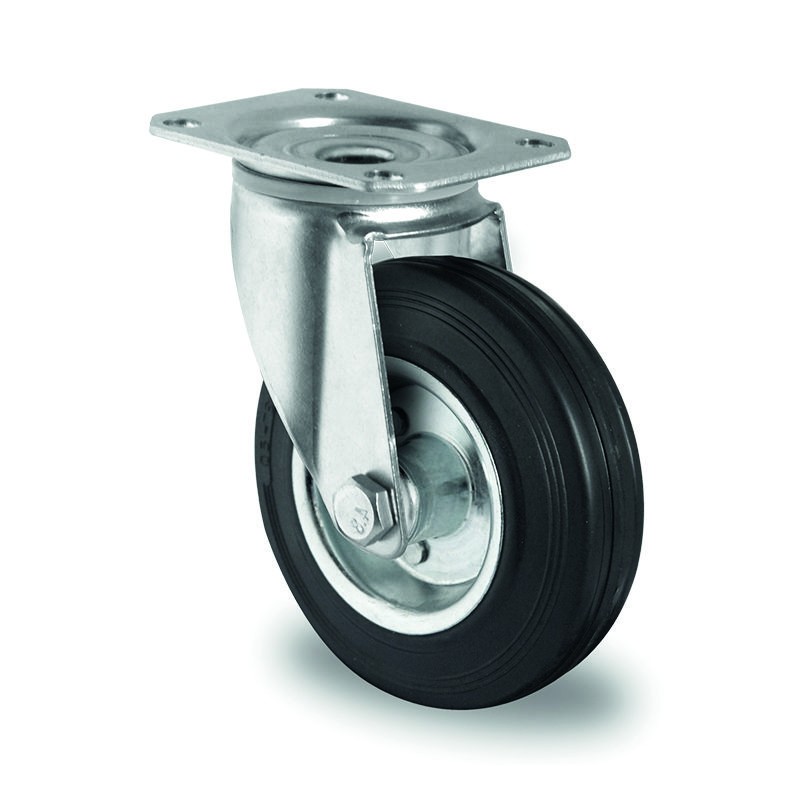 RUEDA BASIC PLACA GIRATORIA GOMA NEGRA 100KG