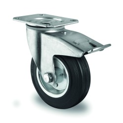 RUEDA BASIC CON PLACA Y FRENO GOMA NEGRA 100KG