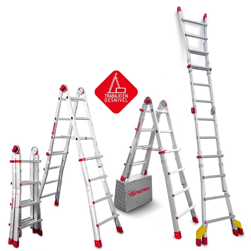 ESCALERA TELESCOPICA 8+8 PELDAÑOS BISAGRA PROGRAMABLE CON BLOQUEO DE S