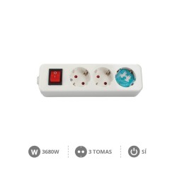 Base múltiple Serie Mega 3 tomas con interruptor | 16A 3680W | Blanca 