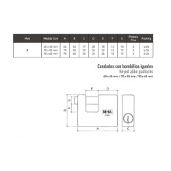 Candado MHA Modelo 8 | Latón Macizo 70x55 mm Alta Seguridad