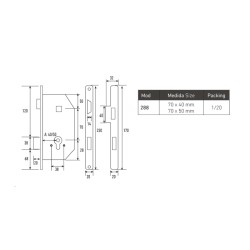 Cerradura MHA Modelo 288 | Para Cilindro 70x50 mm Niquel Mate