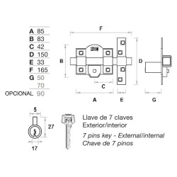 Cerrojo FAC 301L/80 bombillo 90 mm — Seguridad con Sistema L