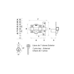 Cerrojo FAC 301R/80 con cadena — Seguridad con llave Serreta