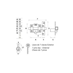 Cerrojo FAC 301R/80 con cadena — Seguridad con bombillo 90 mm