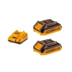 Pack INGCO: 2 Baterías 2.0Ah + Cargador Rápido 20V