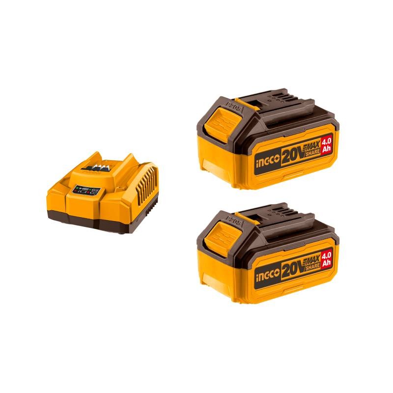 Pack INGCO: 2 Baterías 4.0Ah + Cargador Rápido 20V Potente Pack INGCO: 2 Baterías 4.0Ah + Cargador Rápido 20V Potente