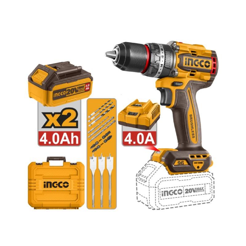 Taladro Impacto Brushless 20V INGCO 96Nm + 2 Baterías 4Ah Taladro Impacto Brushless 20V INGCO 96Nm + 2 Baterías 4Ah