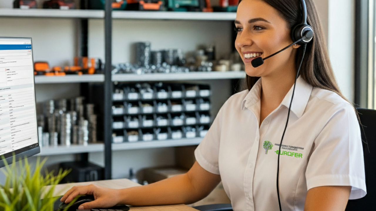 Asesoramiento experto al cliente de EUROFER S.L., con equipo técnico resolviendo dudas sobre herramientas y suministros.